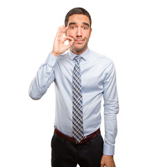 Confident businessman keeping a secret