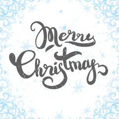 Merry Christmas text label on a winter background.