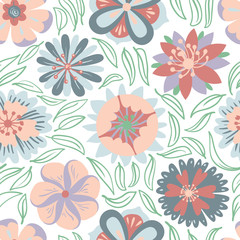 Fototapeta na wymiar Floral seamless pattern. Floral seamless pattern. Background with abstract flowers and leaves. Vector illustration