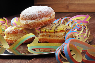 Close up Tasty Sugared Round Berliner Donuts. Carnival for Desse