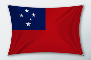 Samoa national flag. Symbol of the country on a stretched fabric with waves attached with pins. Realistic vector illustration.