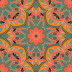 Vector seamless pattern ethnic style background. Vintage decorative texture for wallpapers, backgrounds and page fill. Indian, arabic motive.