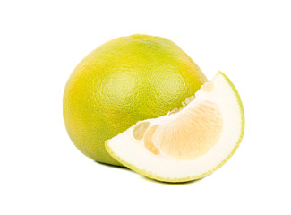 Fresh fruit oroblanco with slice on white background