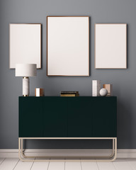 Mockup posters in the interior. Art Deco style. 3d rendering, 3d illustration.