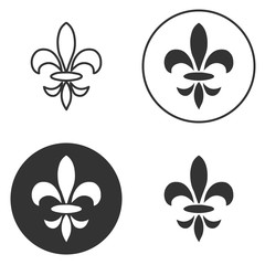 Collection of fleur de lis symbols, black silhouettes - heraldic symbols. Vector Illustration. Medieval signs. Glowing french fleur de lis royal lily. Elegant decoration symbols.