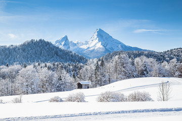 Fototapeta na wymiar Winter wonderland in the Alps in winter
