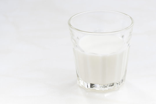 glass of milk on a white background, closeup