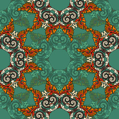 Vector seamless pattern ethnic style background. Vintage decorative texture for wallpapers, backgrounds and page fill. Indian, arabic motive.
