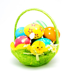 Perfect colorful handmade easter eggs in the basket
