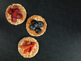 Fototapeta na wymiar Pancakes With Fresh Fruit Dessert