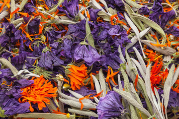 Organic herbal tea mix with calendula, mallow, Chamomilla and sage