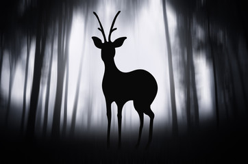 Deer in forest at night, abstract background illustration
