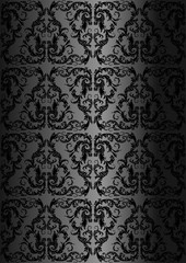 Damask seamless floral pattern. Royal wallpaper. Black tracery on a black background.