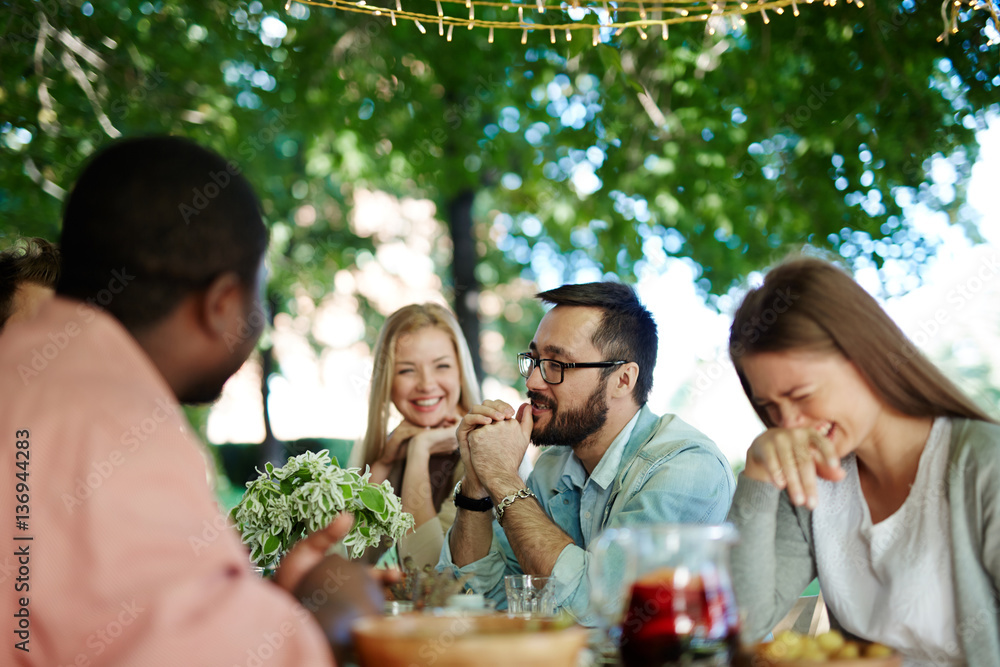 Canvas Prints happy young friends talking at leisure