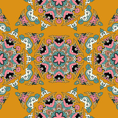 Vector seamless pattern ethnic style background. Vintage decorative texture for wallpapers, backgrounds and page fill. Indian, arabic motive.