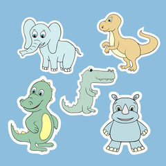 Vector stickers with baby animals . Cartoon illustrations 