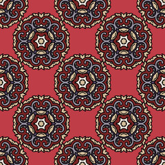 Vector seamless pattern ethnic style background. Vintage decorative texture for wallpapers, backgrounds and page fill. Indian, arabic motive.