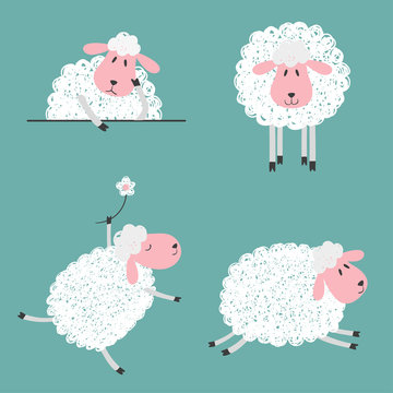 Set of doodle cute sheep for kids design. Vector illustration. 