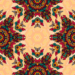 Vector seamless pattern ethnic style background. Vintage decorative texture for wallpapers, backgrounds and page fill. Indian, arabic motive.