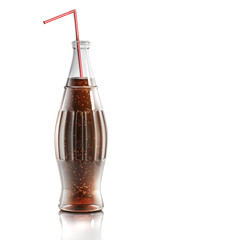 Cola in a glass bottle with straw isolated on white background 3d rendering