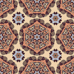 Vector seamless pattern ethnic style background. Vintage decorative texture for wallpapers, backgrounds and page fill. Indian, arabic motive.