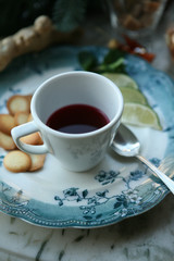 berry tea with lime and biscuits
