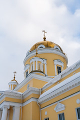 Golden domes of St. Nicholas Cathedral in Ekaterinburg, Russia.