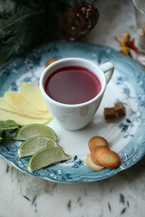 berry tea with lime and biscuits