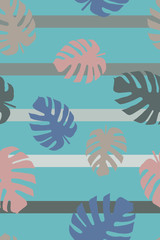 Fototapeta na wymiar Beautiful seamless vector floral pattern background with palm trees, abstract stripped geometric texture
