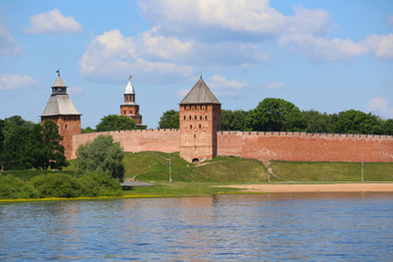 Fototapeta na wymiar Towers of Veliky Novgorod Kremlin fortress