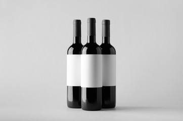 Wine Bottle Mock-Up - Three Bottles. Blank Label