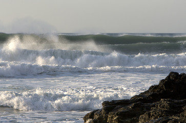 Waves at Porthtowan beach, Cornwall, UK