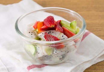 Glass Bowl with Delicious Fresh Fruits Salad