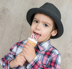 Happy little kid with ice cream