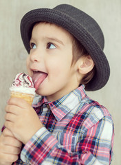 Happy little kid with ice cream