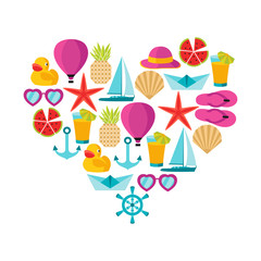 Vector illustration of color summer symbols ans objects