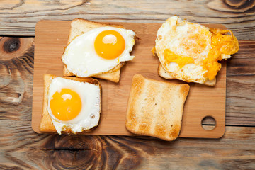 toast and egg on wooden table