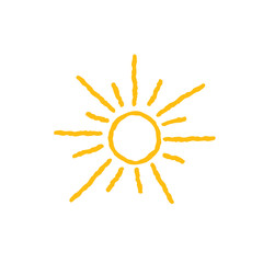 Sun icon isolated over white background. Doodle line art weather illustration