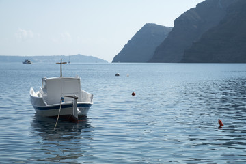 The island of Nea Kameni rises from the caldera at the Greek island of Santorini 