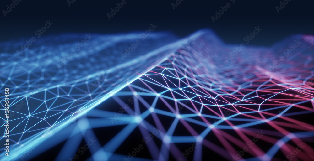 Wall mural 3d illustration, concept image. embossed mesh representing internet connections in cloud computing.