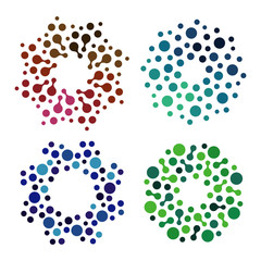 Isolated abstract colorful round shape logos set, decorative elements on white background vector illustration.