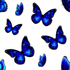 Seamless repetitive background with realistic blue butterflies