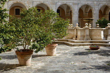Fototapeta na wymiar Inner courtyard of the famous and ancient abbey of Monte Cassino, Lazio, Italy