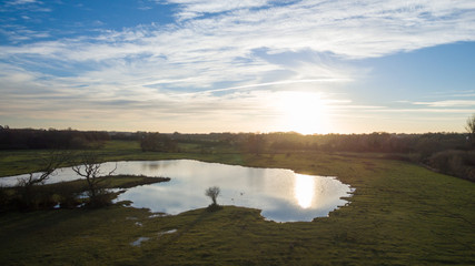 Fototapeta premium Drone Picture Aerial of a Lake in the English countryside