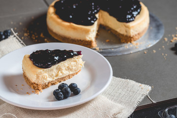 piece of freshness delicious blueberry cheese cake on plate