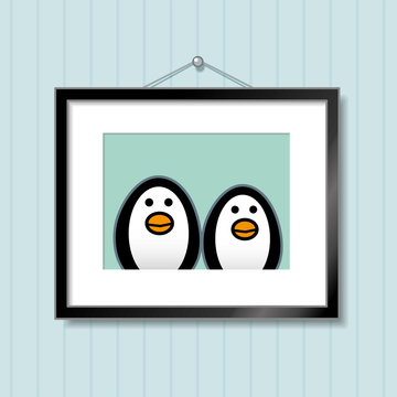 Couple of Penguins in Picture Frame