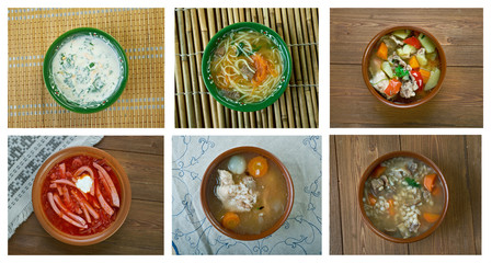 Food set of different  soups.
