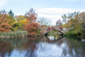 Fototapeta na wymiar Gapstow bridge in a colorfull fall morning