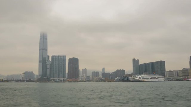 Victoria harbour in Hong Kong. Timelapse.
