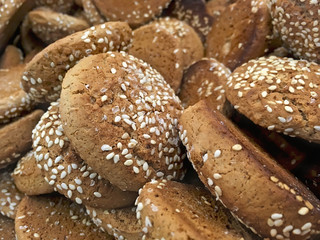 Delicious cookies with sesame seeds closeup